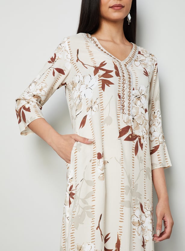 MELANGE Floral Print Straight Kurta