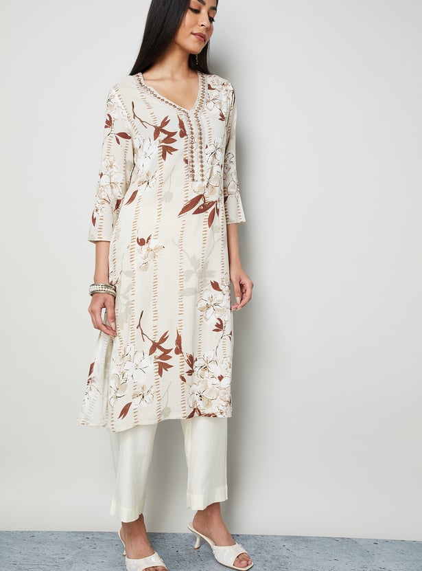 MELANGE Floral Print Straight Kurta