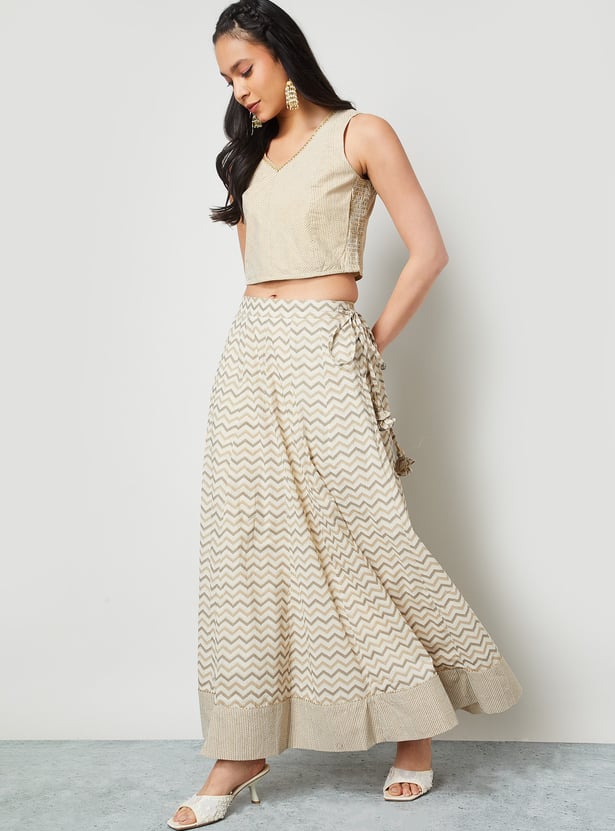 MELANGE Chevron Print Maxi Skirt