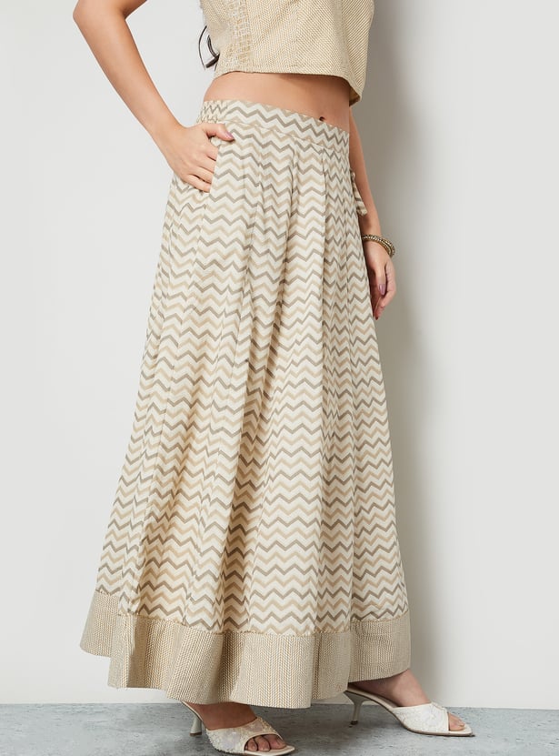 MELANGE Chevron Print Maxi Skirt