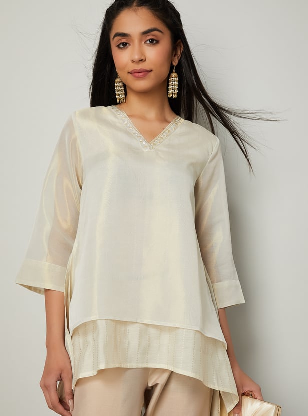 MELANGE Solid Layered Top