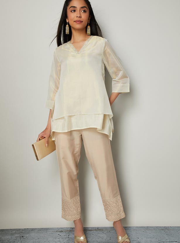MELANGE Solid Layered Top