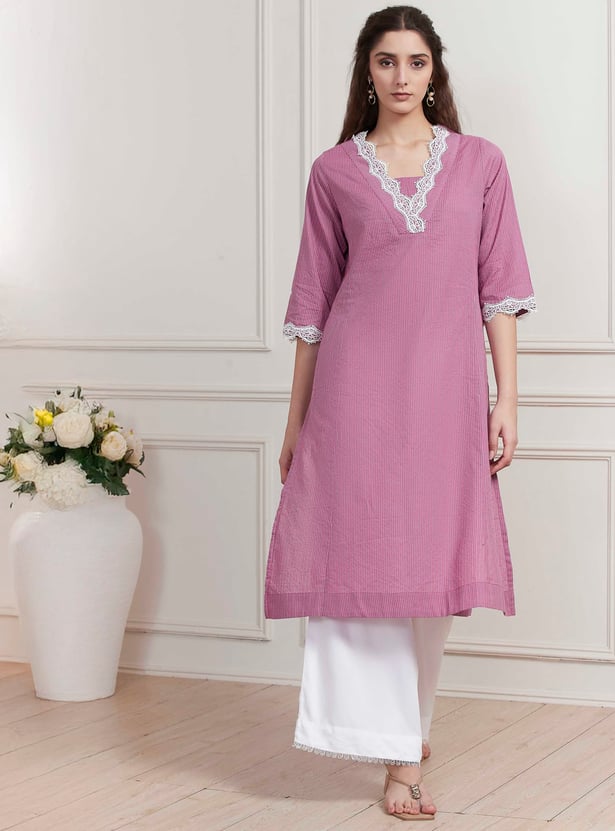 BIBA Lace Straight Kurta