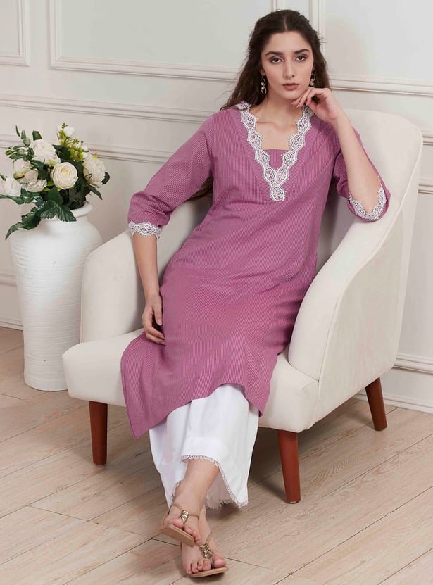 BIBA Lace Straight Kurta