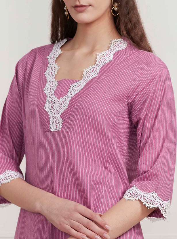 BIBA Lace Straight Kurta