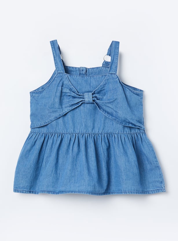 FAME FOREVER Girls Bow-Detail Denim Top