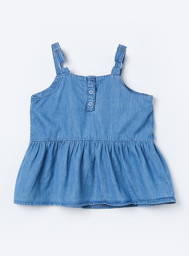 FAME FOREVER Girls Bow-Detail Denim Top