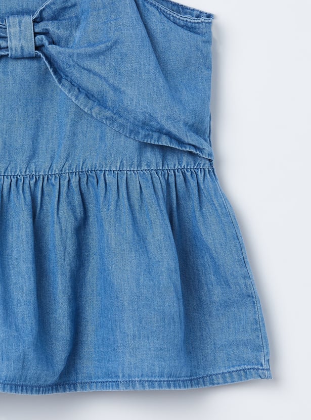 FAME FOREVER Girls Bow-Detail Denim Top