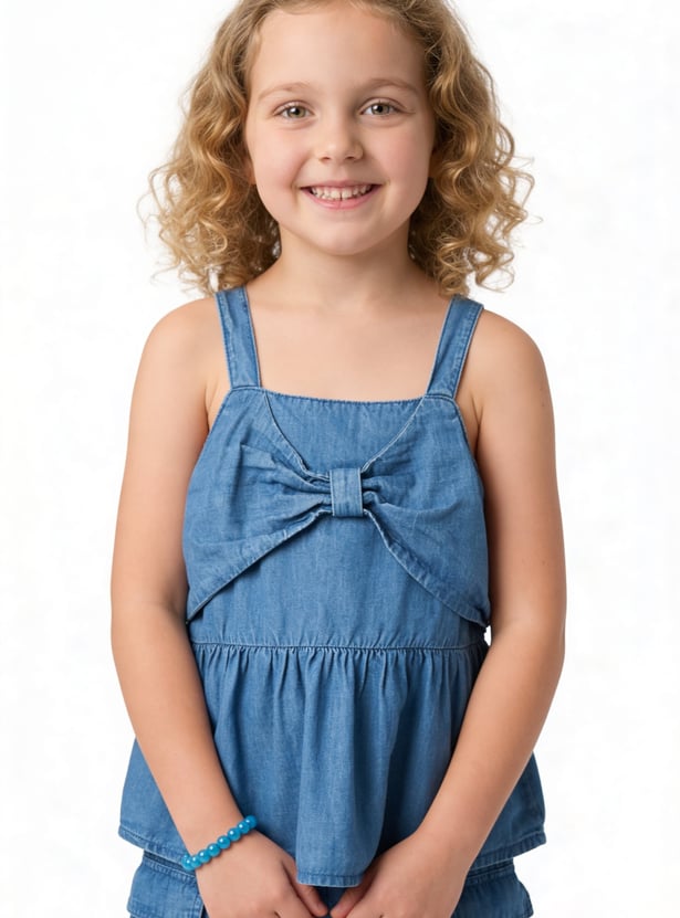 FAME FOREVER Girls Bow-Detail Denim Top