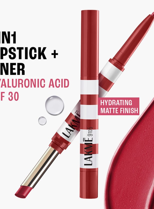 LAKME 9to5 Hya Matte Beach Edit 2in1 Lipstick + Liner - After Hours Red