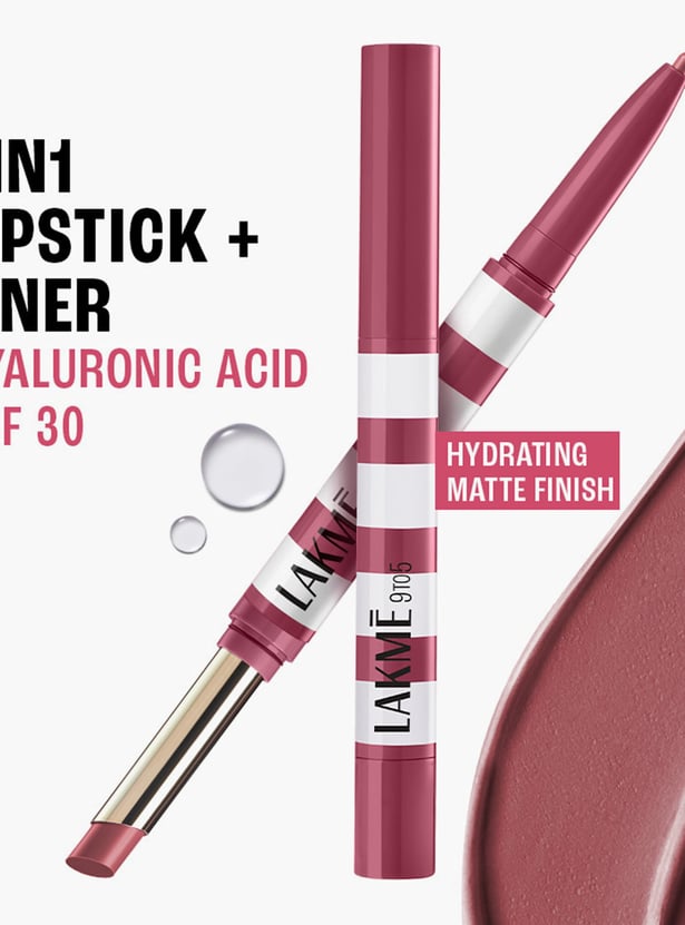 LAKME 9to5 Hya Matte Beach Edit 2in1 Lipstick + Liner - Off Duty Nude