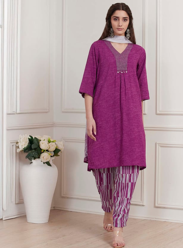 BIBA Embroidered Straight Kurta Set