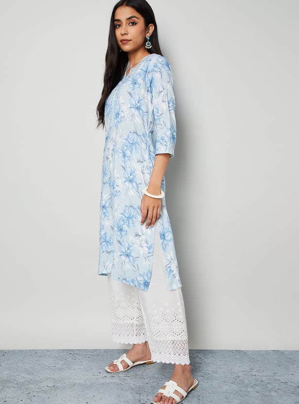 MELANGE Floral Printed Straight Kurta
