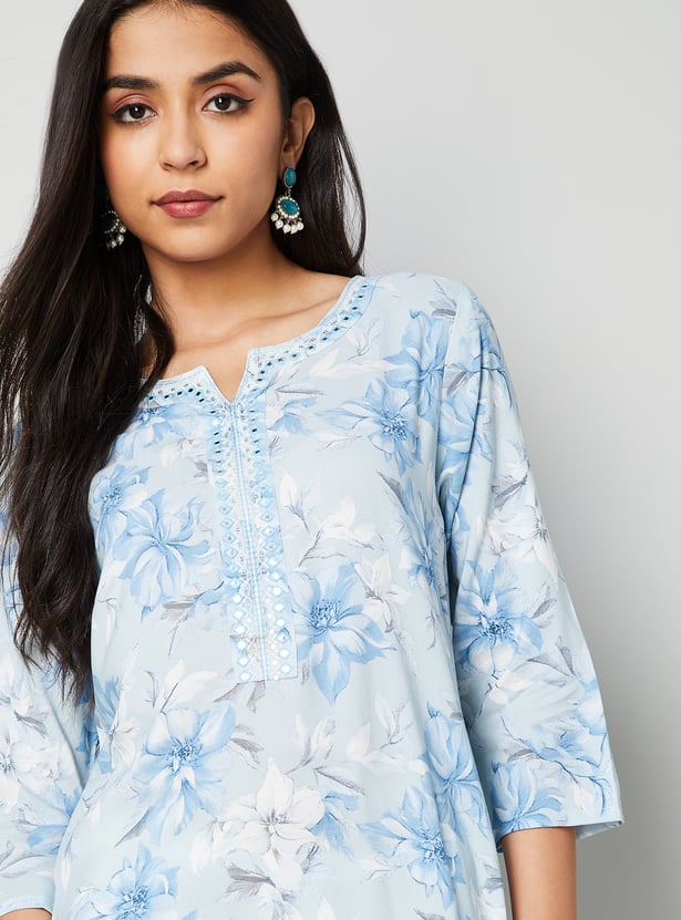 MELANGE Floral Printed Straight Kurta
