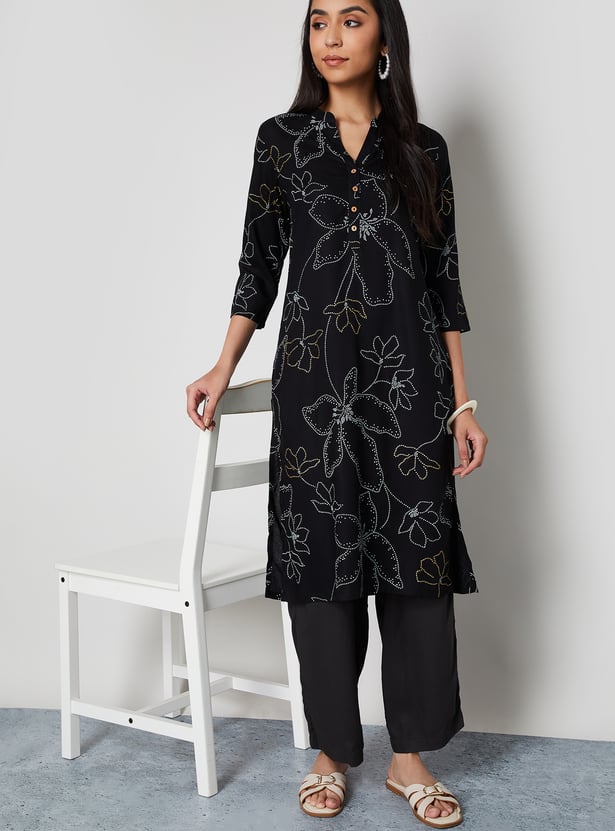 MELANGE Floral Print Straight Kurta