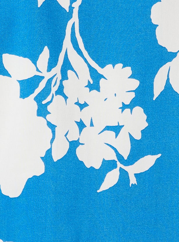 MELANGE Floral Print Band Collar 3/4th Sleeves Straight Kurti