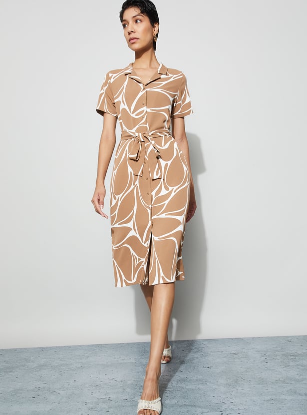 CODE CLASSIC Printed Shirt Dress with Belt