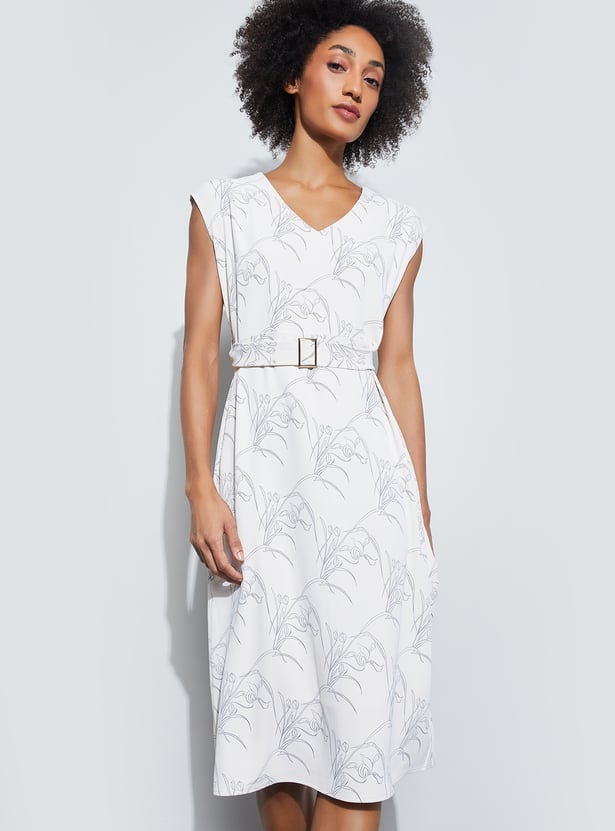 CODE CLASSIC Floral Print Shift Dress with Belt
