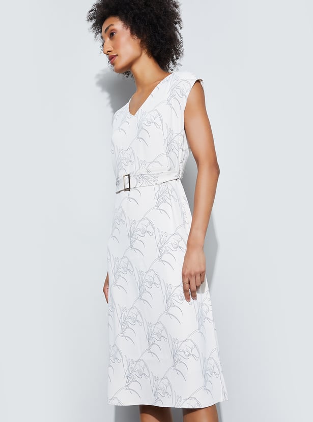 CODE CLASSIC Floral Print Shift Dress with Belt