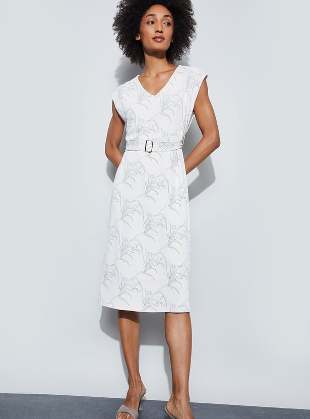 CODE CLASSIC Floral Print Shift Dress with Belt