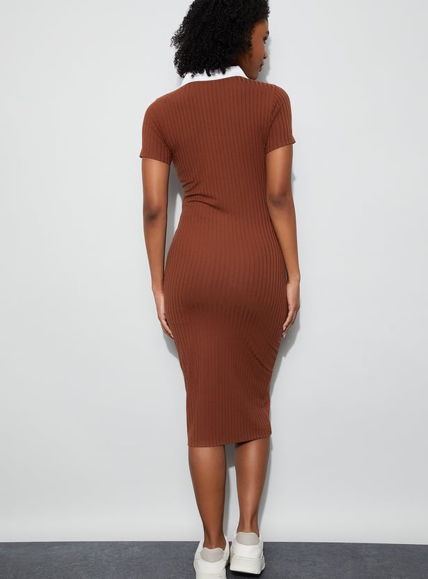 GINGER Ribbed Polo Collared T-shirt Dress