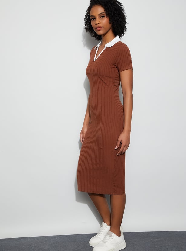 GINGER Ribbed Polo Collared T-shirt Dress
