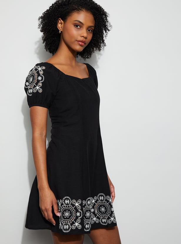 GINGER Embroidered Fit & Flare Dress
