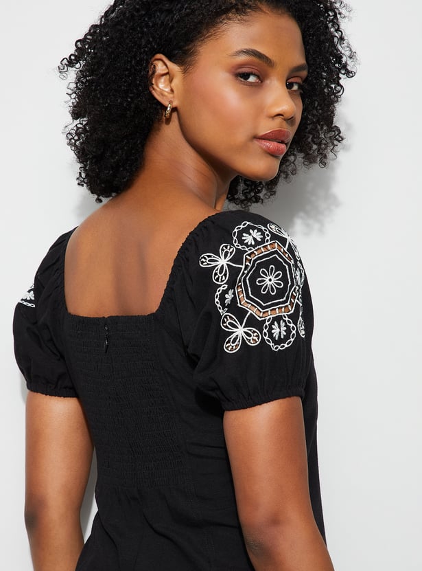 GINGER Embroidered Fit & Flare Dress