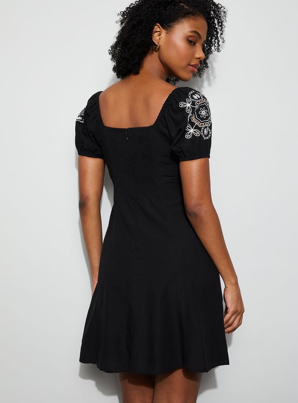 GINGER Embroidered Fit & Flare Dress