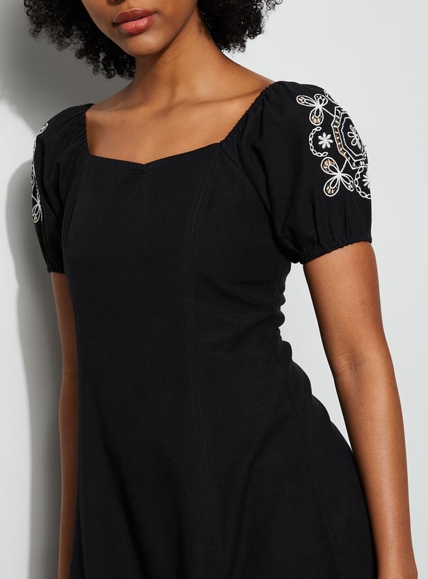 GINGER Embroidered Fit & Flare Dress