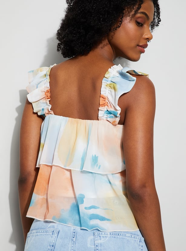 GINGER Floral Print Square Neck Sheer Crop Top
