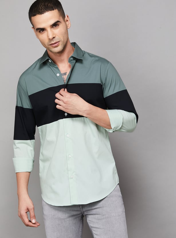 UNITED COLORS OF BENETTON Colourblocked Slim Fit Shirt