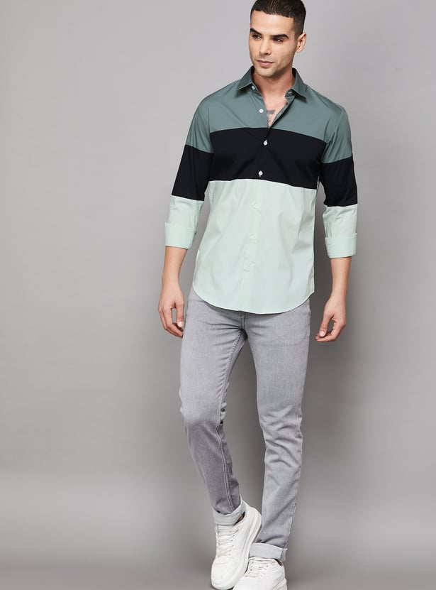 UNITED COLORS OF BENETTON Colourblocked Slim Fit Shirt