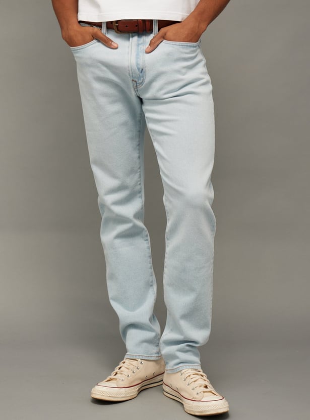 AMERICAN EAGLE Solid Mid-Rise Slim Straight Jeans