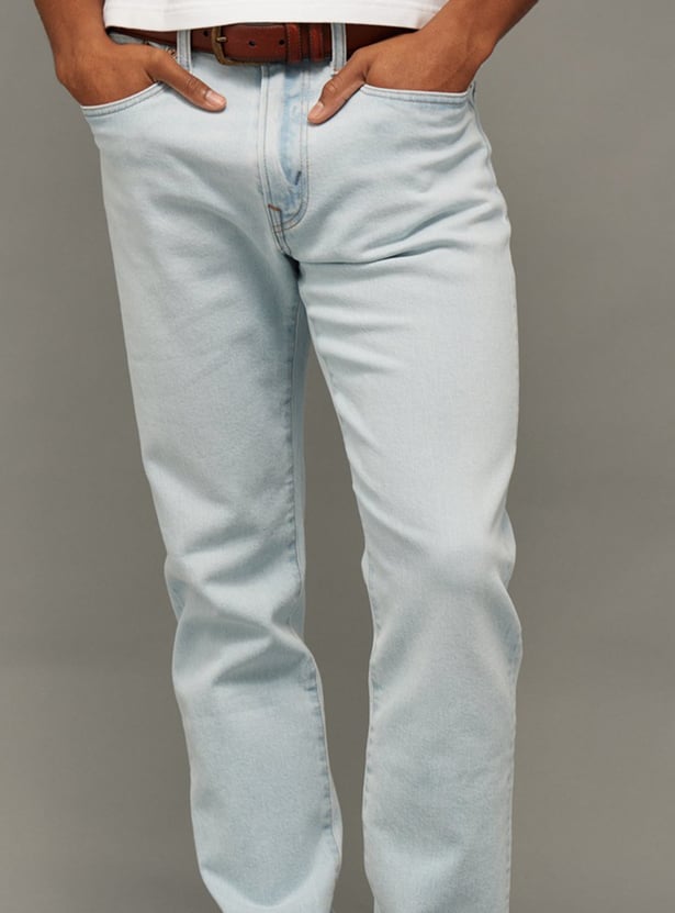 AMERICAN EAGLE Solid Mid-Rise Slim Straight Jeans