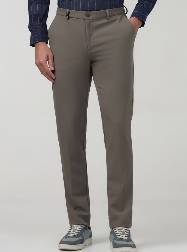 BLACKBERRYS Solid Mid Rise Super Slim Fit Formal Trousers