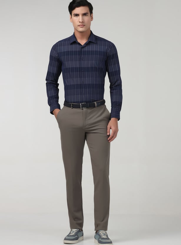 BLACKBERRYS Solid Mid Rise Super Slim Fit Formal Trousers