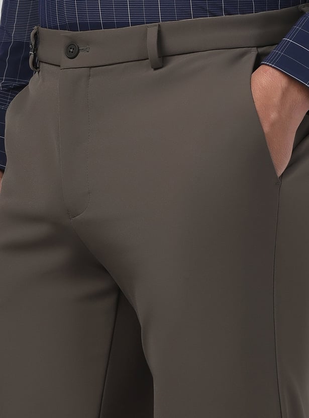 BLACKBERRYS Solid Mid Rise Super Slim Fit Formal Trousers