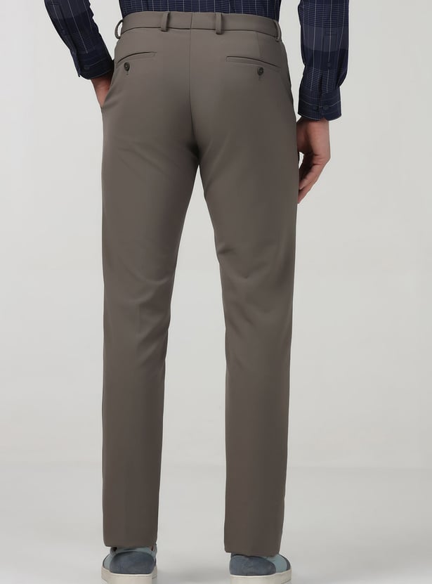 BLACKBERRYS Solid Mid Rise Super Slim Fit Formal Trousers