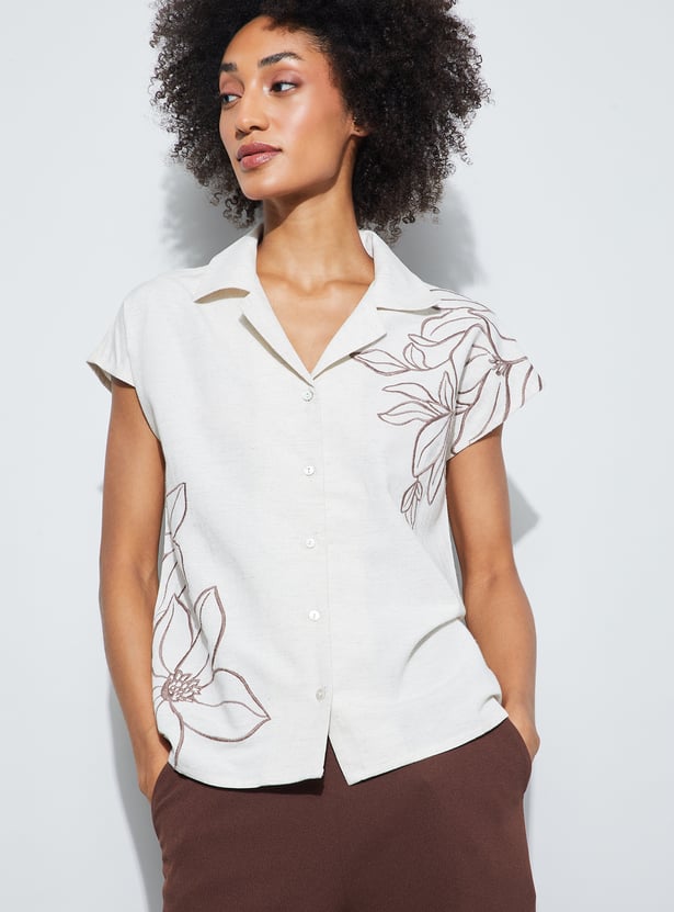 CODE Floral Embroidered Shirt