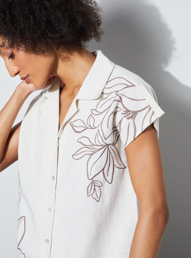 CODE Floral Embroidered Shirt