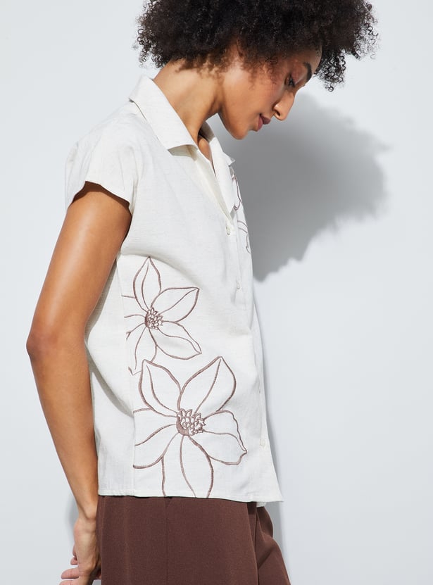 CODE Floral Embroidered Shirt