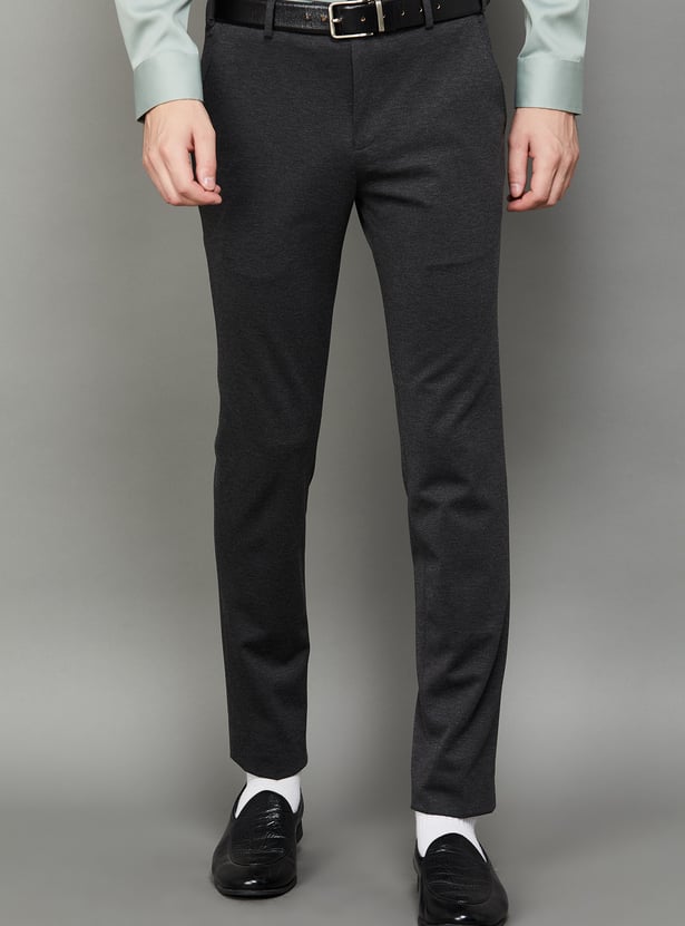 PARK AVENUE Solid Super Slim Formal Trousers