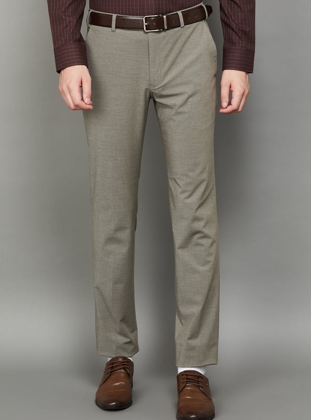 PARK AVENUE Solid Slim Straight Formal Trousers