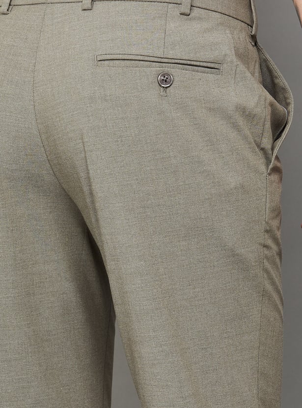 PARK AVENUE Solid Slim Straight Formal Trousers