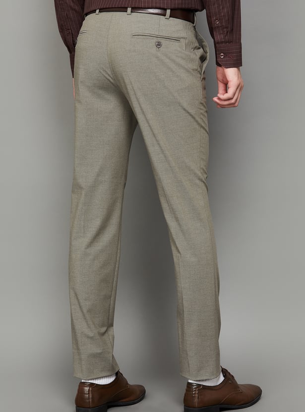 PARK AVENUE Solid Slim Straight Formal Trousers