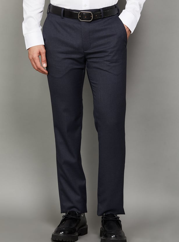PARK AVENUE Solid Slim Straight Formal Trousers