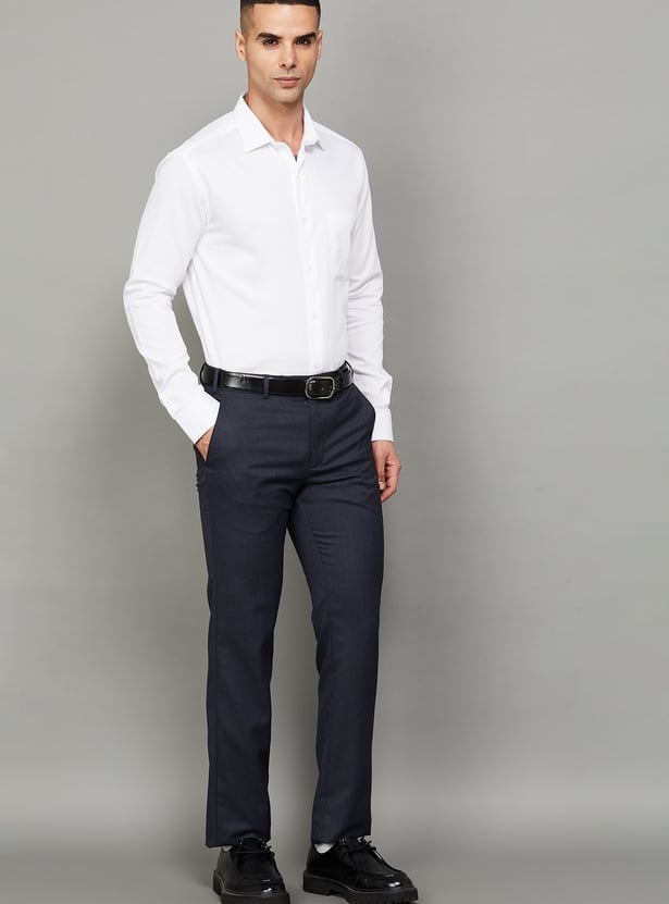 PARK AVENUE Solid Slim Straight Formal Trousers