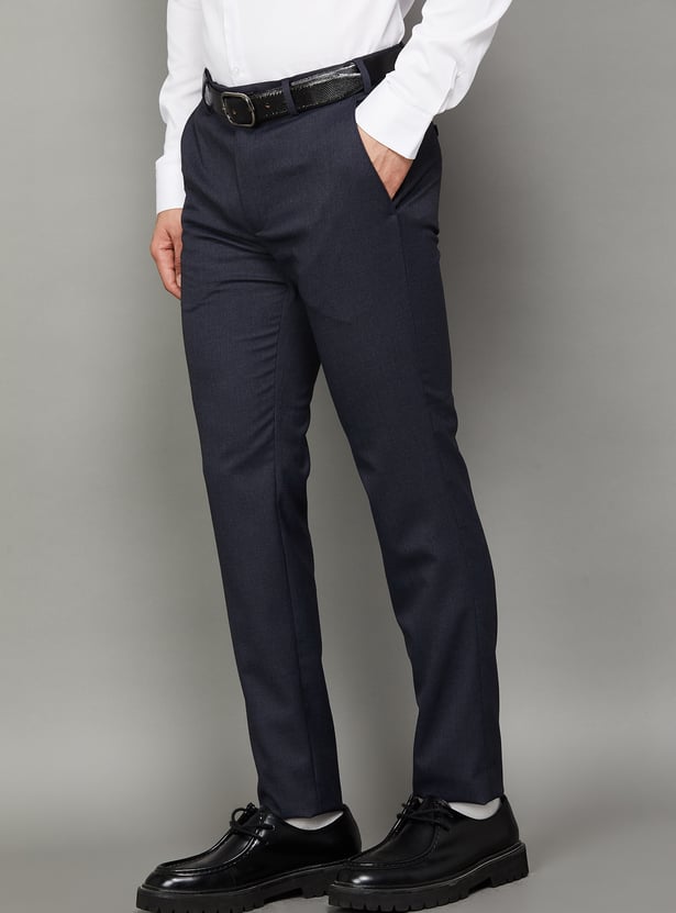 PARK AVENUE Solid Slim Straight Formal Trousers