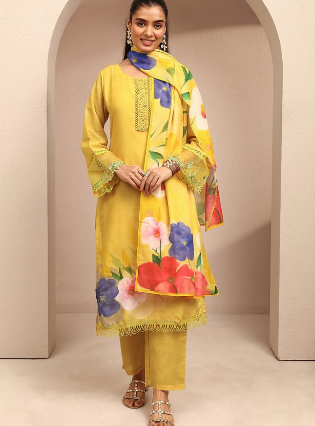 LIBAS Floral Print Straight Kurta Set